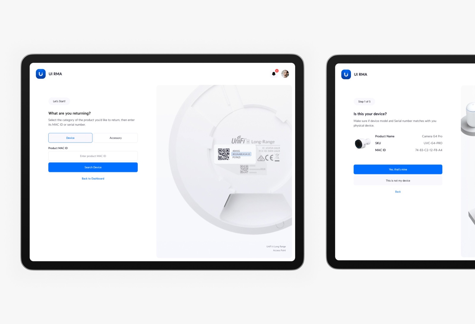 UI RMA Portal — screen