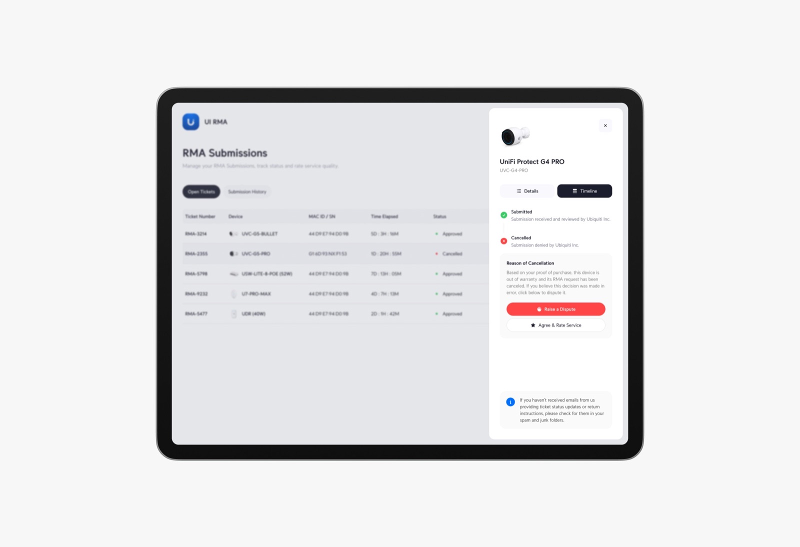 UI RMA Portal — screen