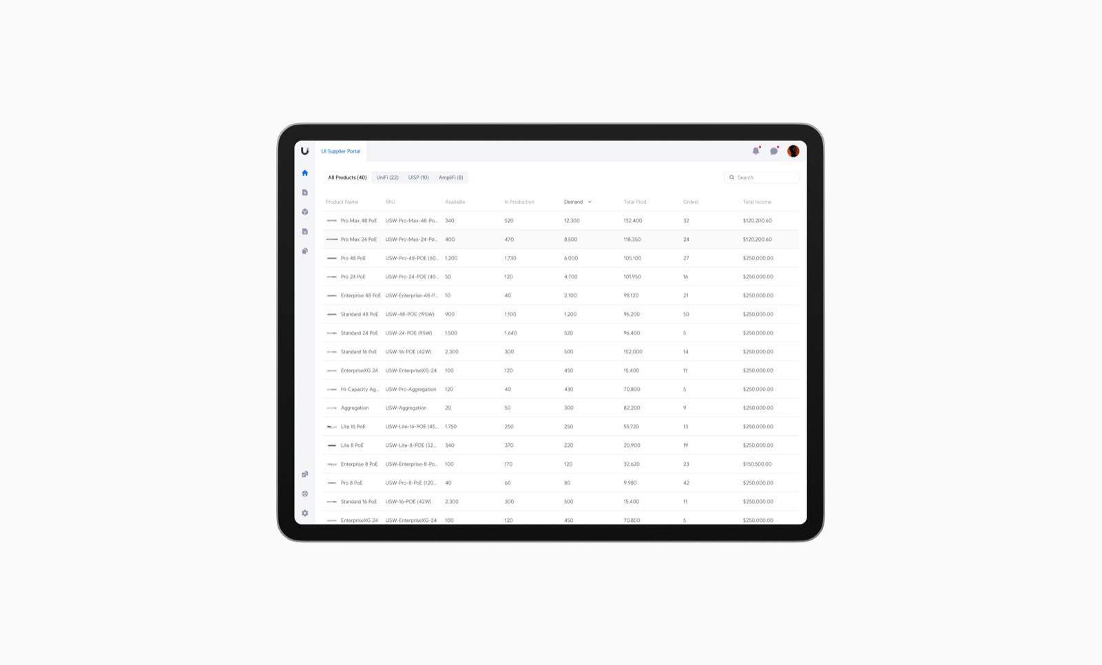 UI Supplier Portal — screen