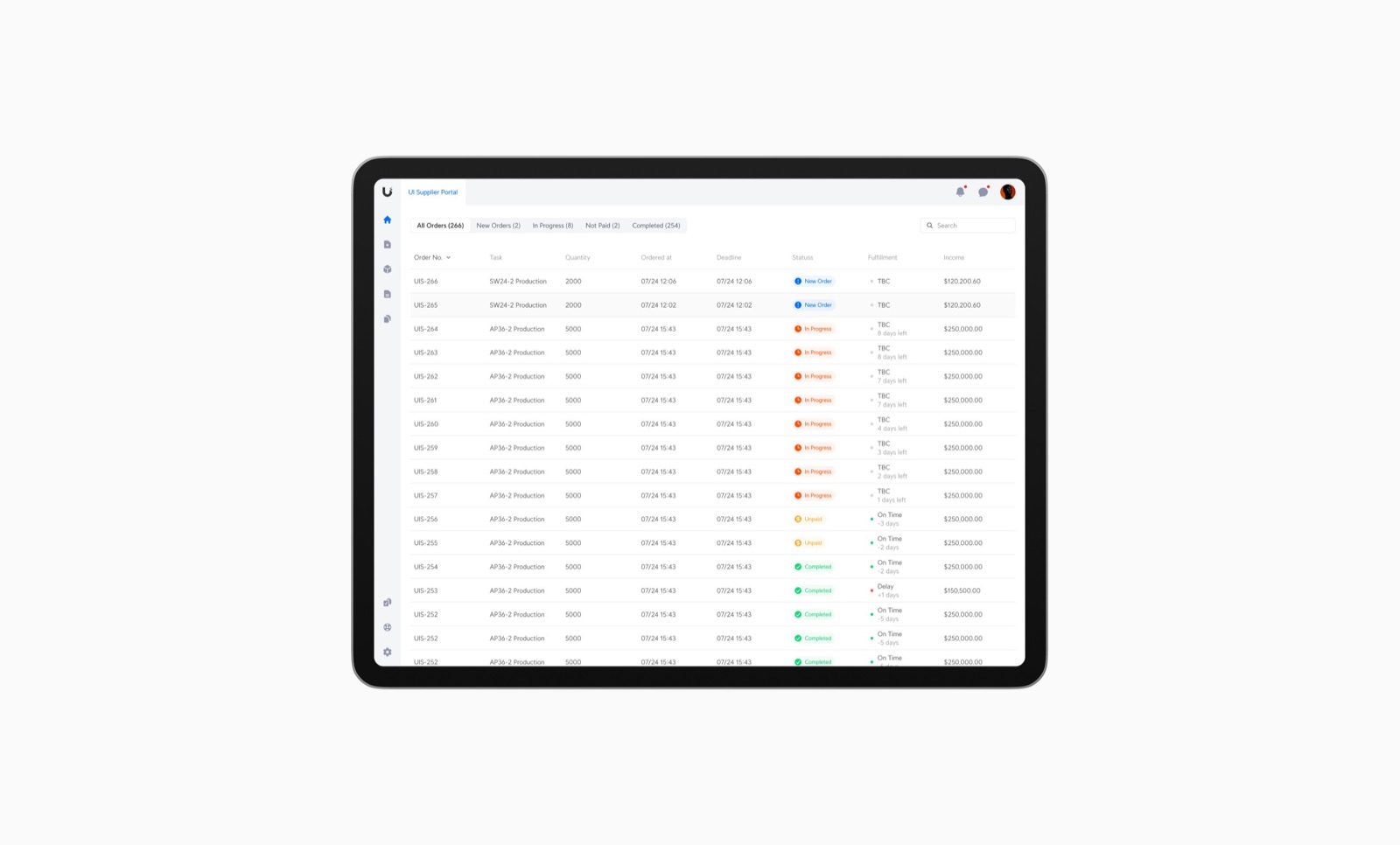 UI Supplier Portal — screen
