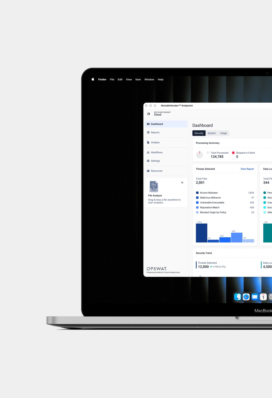 MetaDefender Cloud dashboard on a laptop