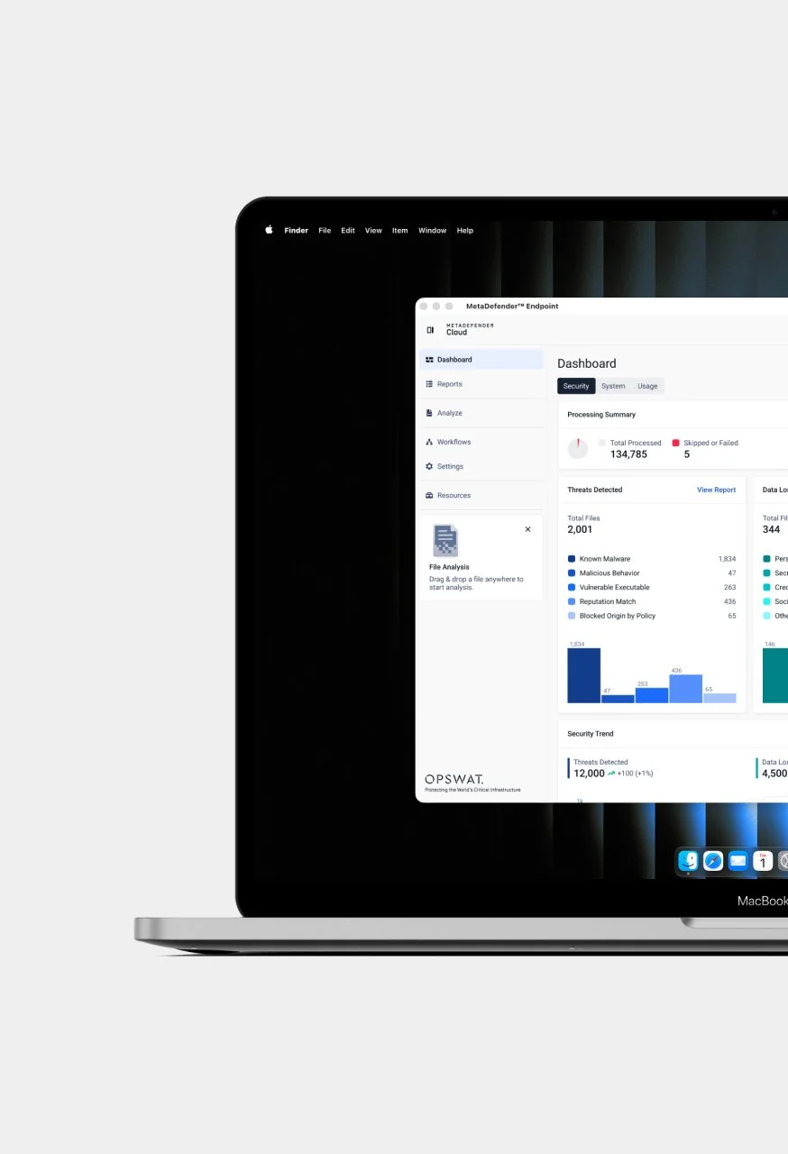 MetaDefender Cloud dashboard on a laptop