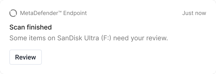 Notification: scan finished — some items on SanDisk Ultra need your review
