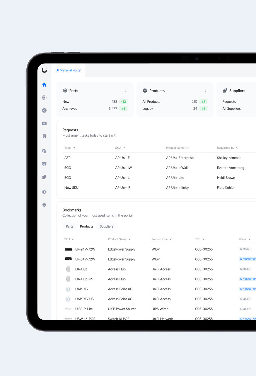 Ubiquiti Material Portal home on a tablet