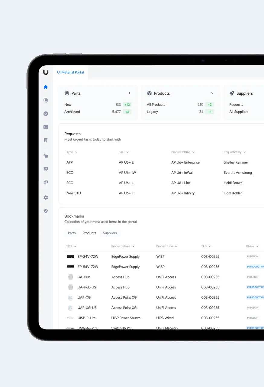 Ubiquiti Material Portal home on a tablet