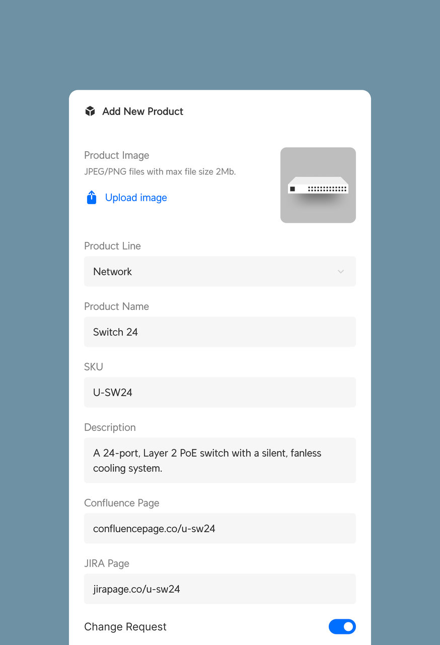 Add New Product form