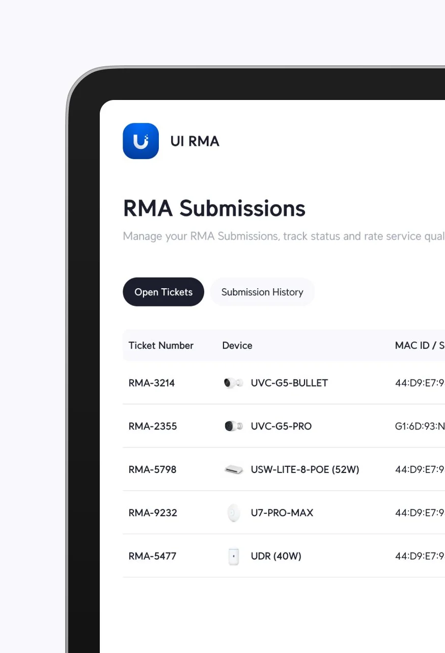 RMA submissions on an iPad