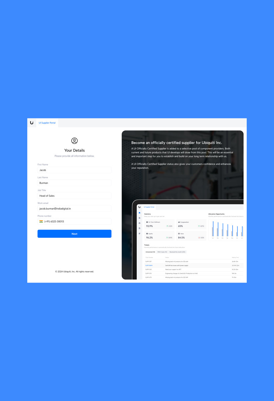 Supplier certification sign-up