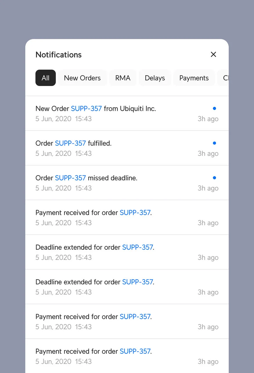 Supplier Portal notifications